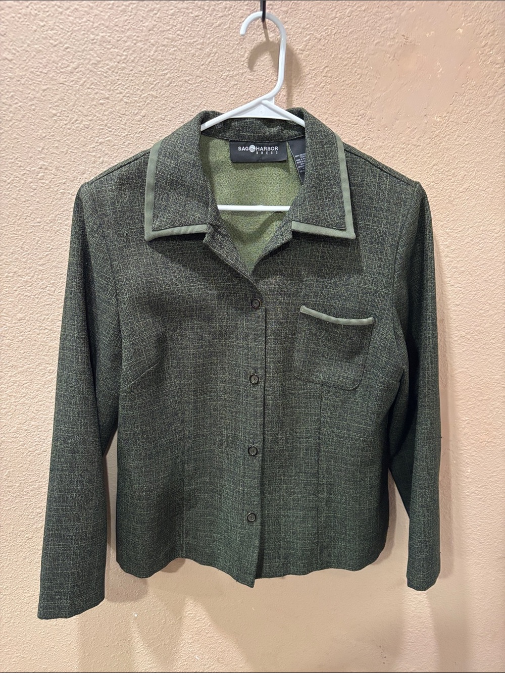 Sag Harbor Olive dark Green Button-Front Jacket, size 12
